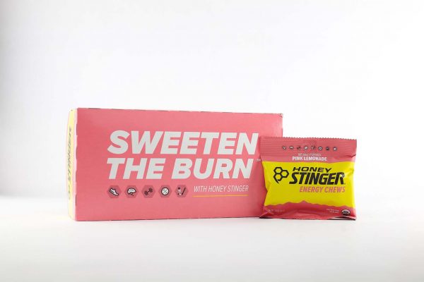 honey stinger pink lemonade energy chews package and box